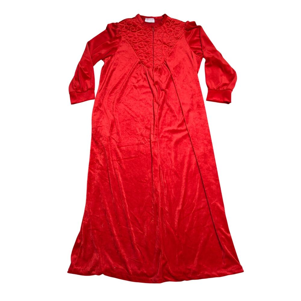 Vintage Heather Red Velour House Coat Dress Womens Medium USA Made